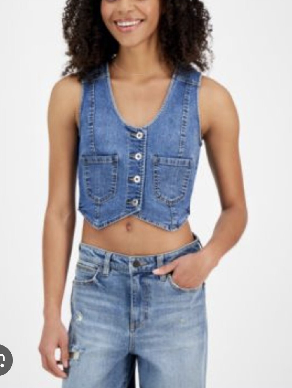 NWT Generation Love Blue Denim Button-Front Vest-Size:L